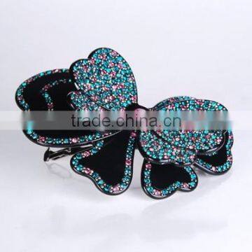 Top grade acetate hair jewelry korea rhinestone hair clip cheap plastic crystal glitter butterfly hair barrette