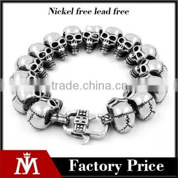 Novelty gift gothic punk skull head chain link bracelet