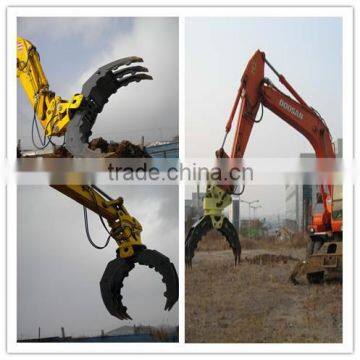 Excavator hydraulic log rock grapple