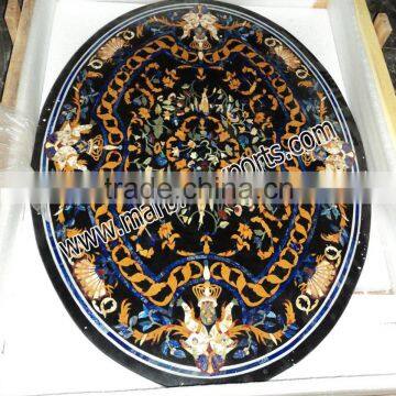 Home Decorative Black Ovel Marble Inlay Dining Table Top Pietra Dura Marble Table Top