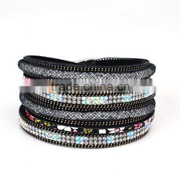 2016 Fashion leather crystal bracelet multilayer crystal