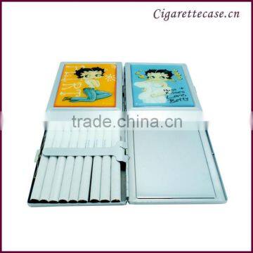 fancy design Metal chormed cigarette case with sticker logo stainless cigarette case with clip
