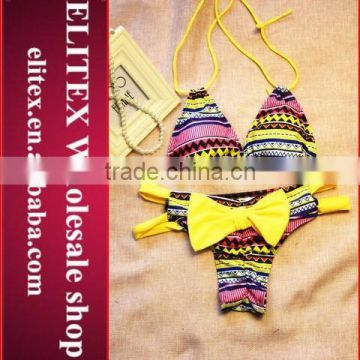 2017 Newest yellow butterfly print latest design sexy women bikini swimwear CK341b