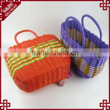 Colorful Plastic Woven Hand Basket Fruit Vegetable Used Mini Shopping Baskets photo-3