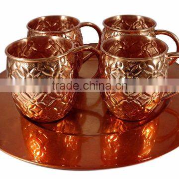 Solid Copper Moscow mule Mug copper with tray
