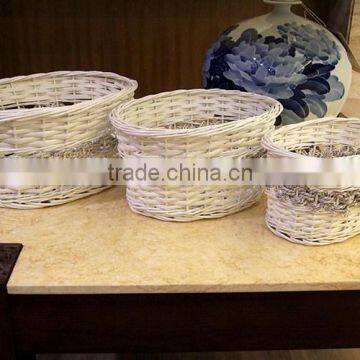 Handmade White Wicker Flower Basket Wedding Flower Basket With Plastic Liner