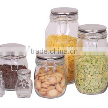 wholesale clear glass storage jar with metal buckle