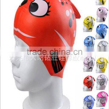 Funny cartoon fish and wave design silicone children swimming cap