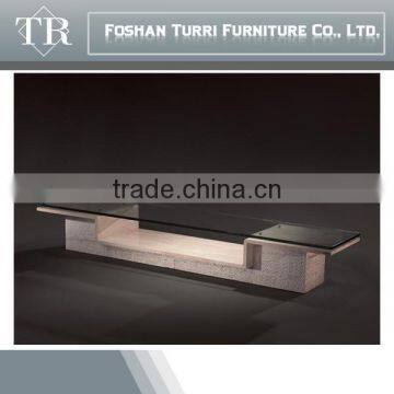 Simplicity Travertine Stone With Glass Surface Coffee Table photo-2