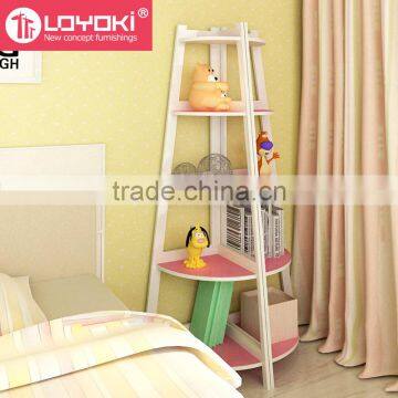 5 Tier Corner Display Wood Leaning Shelf Storage Rack Colorful Shelving Rack Home Furniture Corner Shelf photo-4