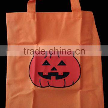 Customized design printed led halloween pumpkin red light weaving cotton cloth hand bag