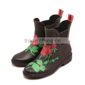 Hotsale Girls Fashion Stylish Low Height Hand Made Natural Rubber Upper Outsole Printed Chelsea Style Rain Shoes Water Boots photo-2