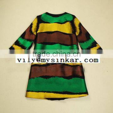 Winter Three Quarter Sleeve Cardigan Colorful Strips Women Coat Made in Sinkar photo-2