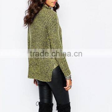 New Arrival Customized Ribbed Knitwear Sweater Stitch High Low Jumper With Side Splits photo-3