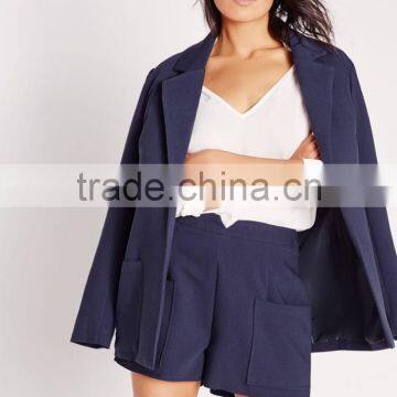 new style women fancy navy high waist pocket tailored shorts