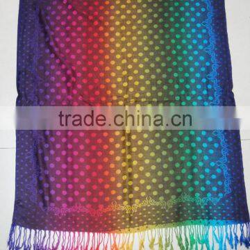 Fashion women 100%viscose large jacquard dot rainbow popular shawl