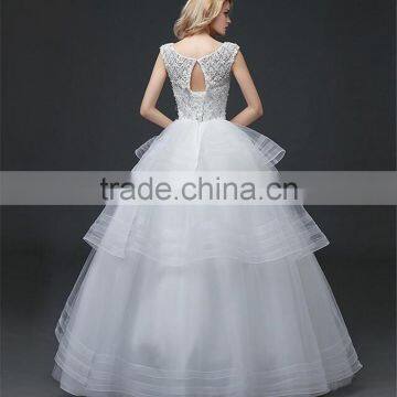 Cream Sleeveless A-line Tiered Wedding Dress Beaded Corchet Cut Out Back Crisscross Bride Grown photo-2