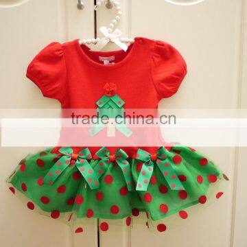 new baby girls green with red polka dots short sleeve summer dress child Christmas holiday dress