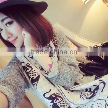 Long Style Spring 2017 Girl Scarf New Model Bohemia Wind Cotton Material Elephant Printed Pattern Women Muffler photo-3