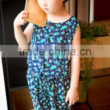 Lovely Sleeveless Dress Set Chifon Blouse Set for Baby Girl Printed Flower Jumpsuit photo-4
