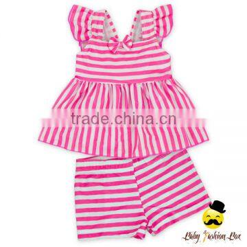 Fitness Children Striped Blue Flutter Sleeve Young Girl Top Kids Beach Clothes Swimwear photo-4