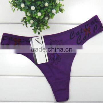 Cotton Hip-hugger Sexy T-back Bowknot Printed Female Mini Thong Panty photo-5