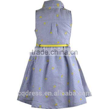 Summer Shirt Neckline Stripe Kids Dress With Belt photo-2