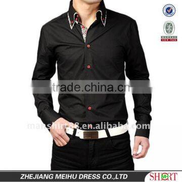 100% cotton contrast collar black slim fit fashion casual shirt for men