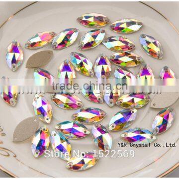 Navette Color AB Flat Back Sew on Stones for Wedding Dress photo-3