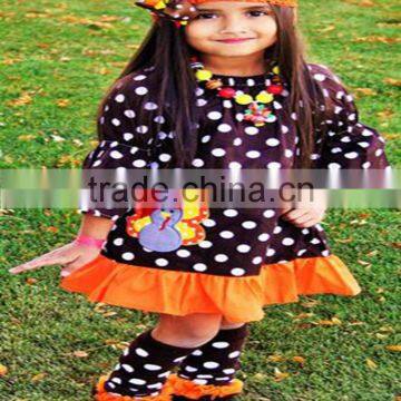 best selling polka dots turkey applique custom kids clothes suits