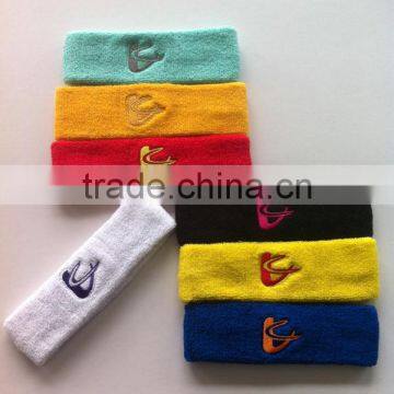 Fashion terry cotton custom embroidery bulk sports sweat headbands