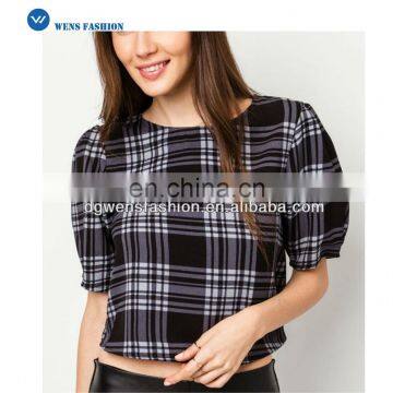 2017 New Fashion Women Plaid Blouse Trendy Half Sleeve Women Striped Tops