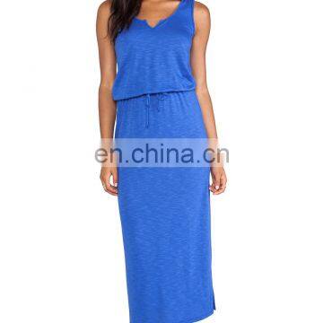 CHEFON Split v ankle length jersey knit maxi dress