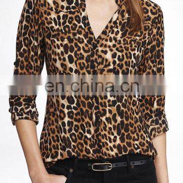 CHEFON Leopard print convertible sleeve women top fashion blouses 2015