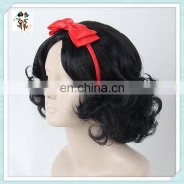 Snow White Princess Black Short Curly Cosplay Wigs With Red Bow HPC-0051