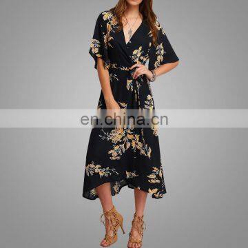 High quality chiffon printing dress half sleeves ladies dress