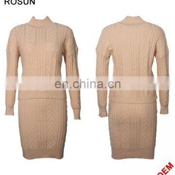 Herringbone design two piece set for women of knitted sweater suit with T shirt wholesale china