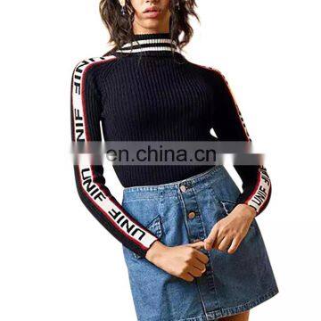 Wish Hot Sale black letters long sleeves wholesale crew neck sweater winter women