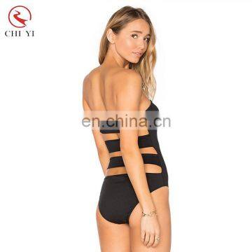 Back ladder cut-out tie dye monokini swimsuit black strapless one piece bandeau swimwear