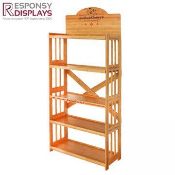 Hot Sale Customized 5 Layer Bamboo Floor Display Stand for Pet Products photo-3