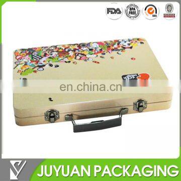 2015 new designed metal tin decorative suitcase with plastic handle and lock with cheap price