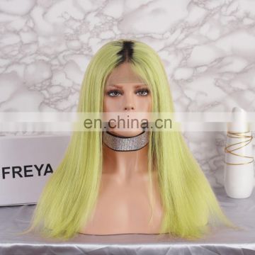 2018 fashion green color with dark roots full lace wig brazilian human hair