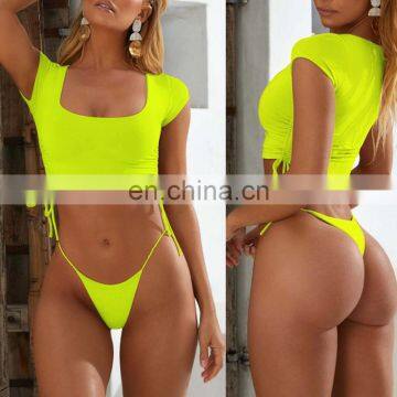 Thong bikinis 2019 mujer Short sleeve swimsuit female bather Sexy crop top Sport swimwear women two-piece suit Bathing suit