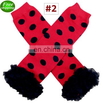 Polka dot Baby Ruffle Leg Warmers Toddler Chiffon Lace ruffle Knee pads leggings 5pairs /design