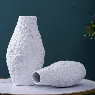 Olive Bark Grain White Modern Simple Ceramic Flower Vase Decortation For Hallway TV Bench