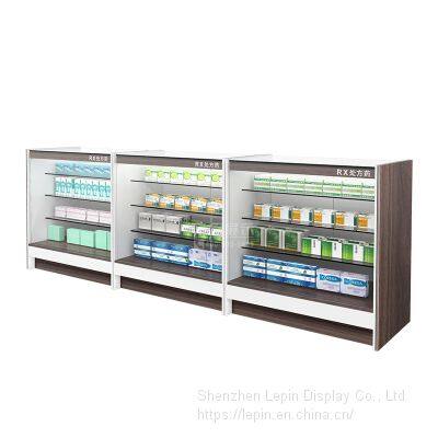 Lepin single and double sided pharmacy shelf display stand pharmacy medicine display glass container over-the-counter western medicine counter