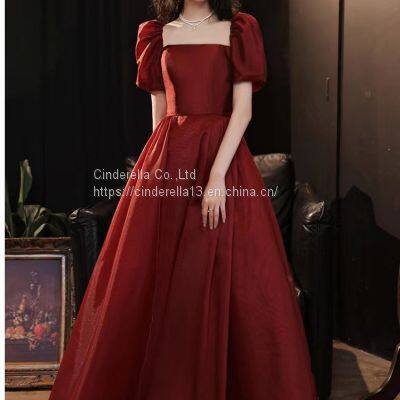 Toasting Dress Bride 2021 New Red Wedding Dress Little Pregnant Woman Engagement on the Run Princess Evening Dress photo-4