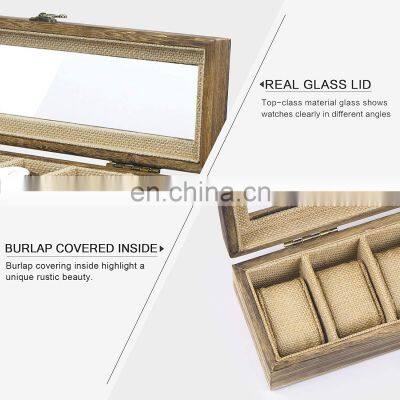 Watch Box Case Organizer Display for Men Women 6 Slots Wood Box With Glass Top photo-5
