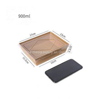 Recyclable disposable 900ml Kraft Paper Window Lunch boxes for takeaways