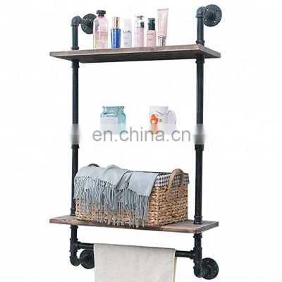 Industrial Rustic Wall  Pipe Shelf with Towel Bar Racks for Bathroom